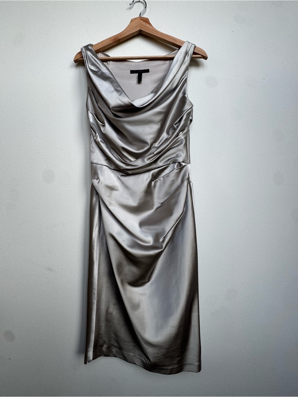 Cowl-Neck Satin Midi Dress in Silver